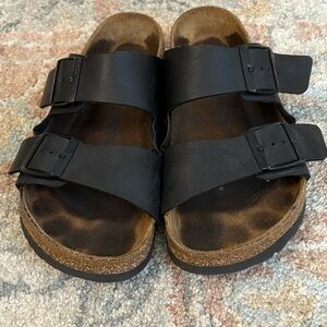 Birkenstock Leather Arizona Black Cork Footbed Sandals- Size EU 39/8-8.5